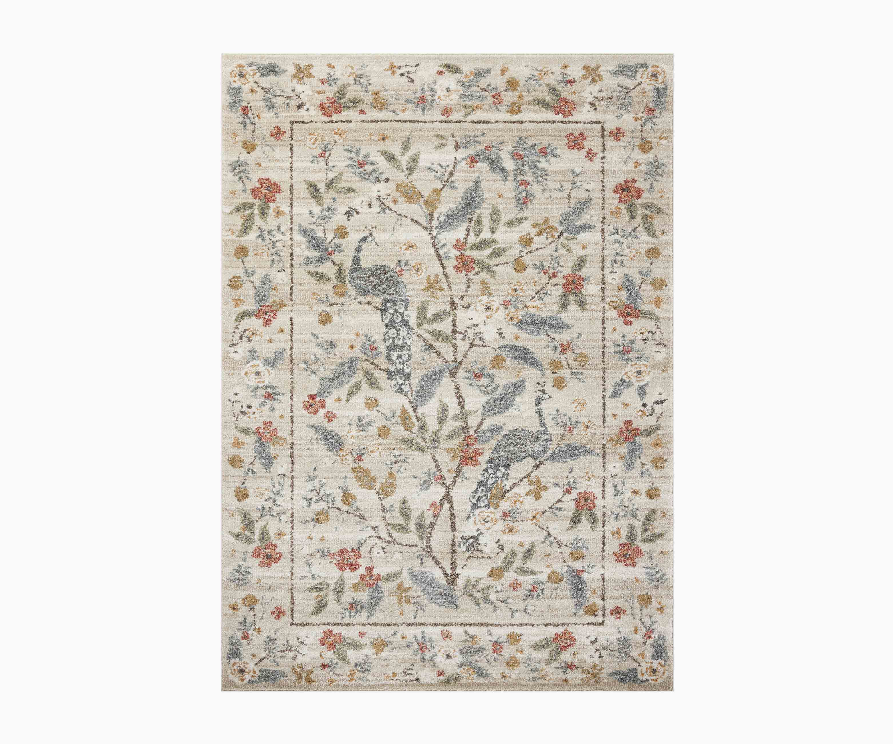 Laurel Peacock Garden Power Loomed Rug - Cream