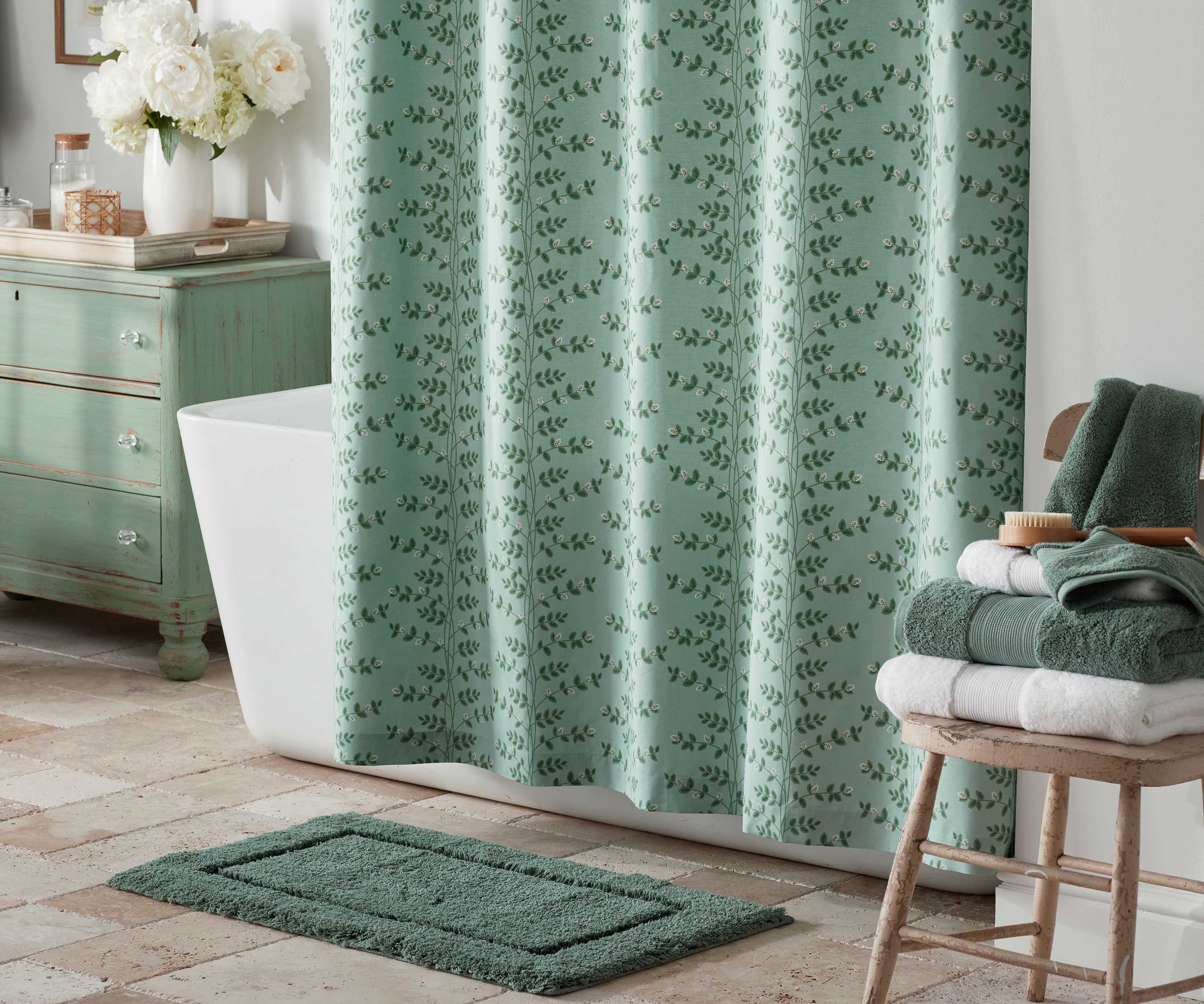 Percale Shower Curtain - Climbing Vines Sage