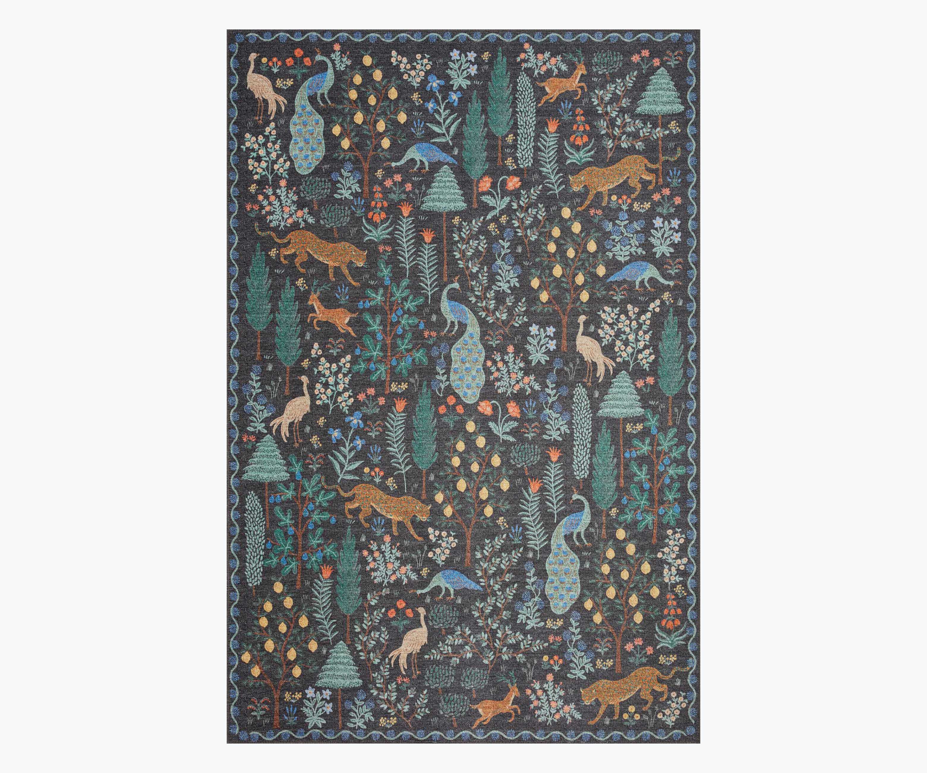 Menagerie Forest Printed Rug - Black