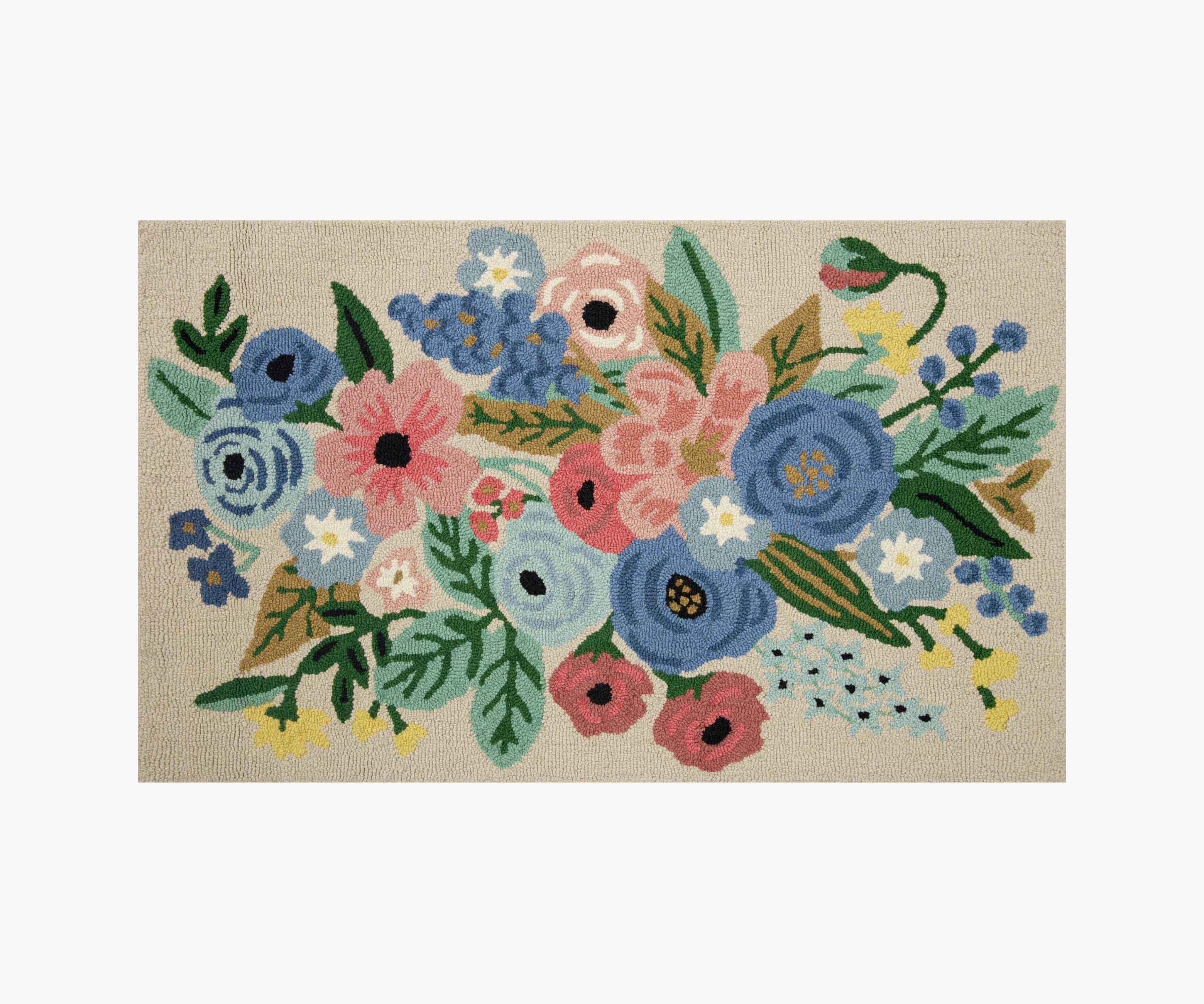 Minnie Garden Party Wool-Hooked Rug - Cream