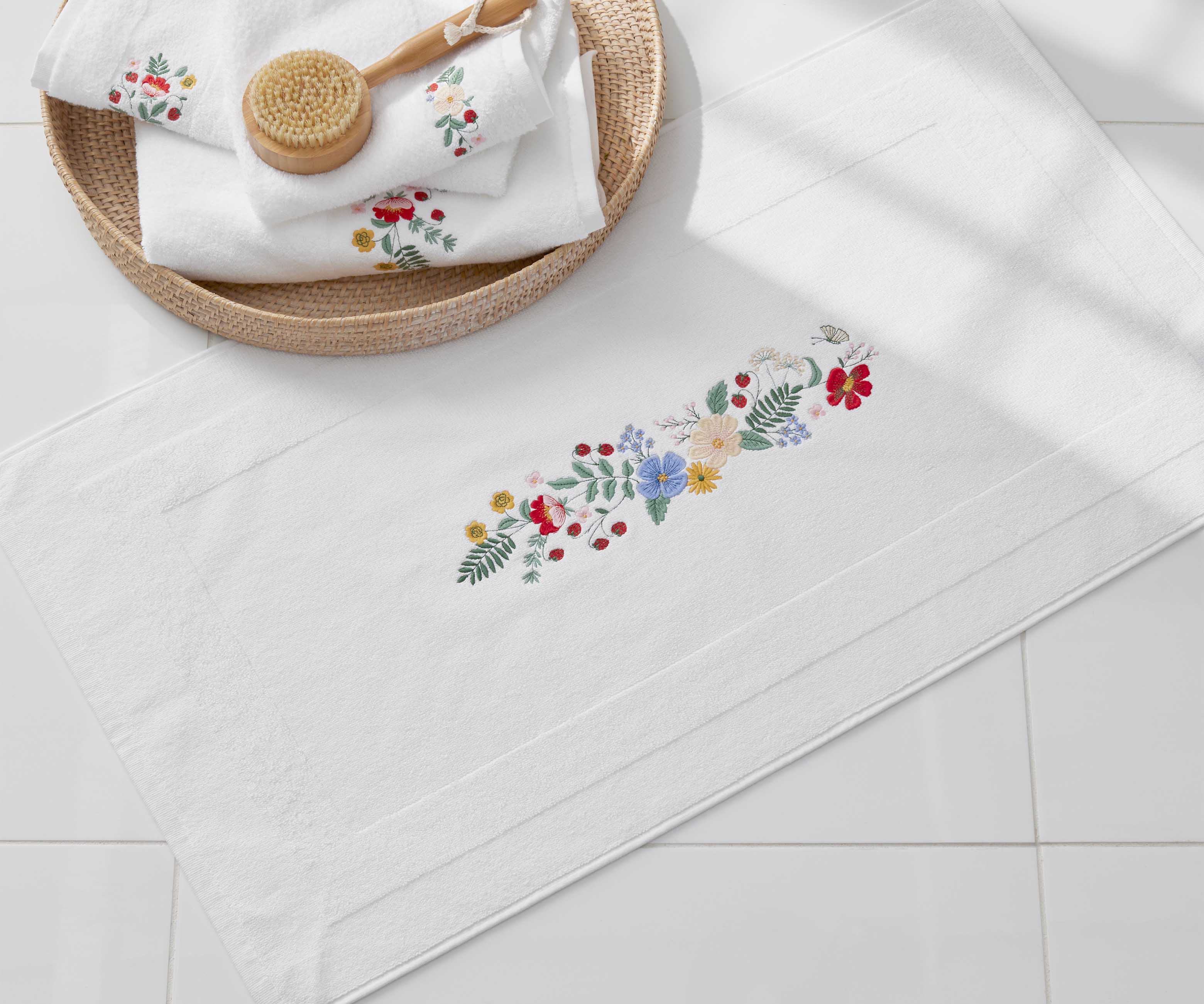 Embroidered Bath Mat - Strawberry Fields