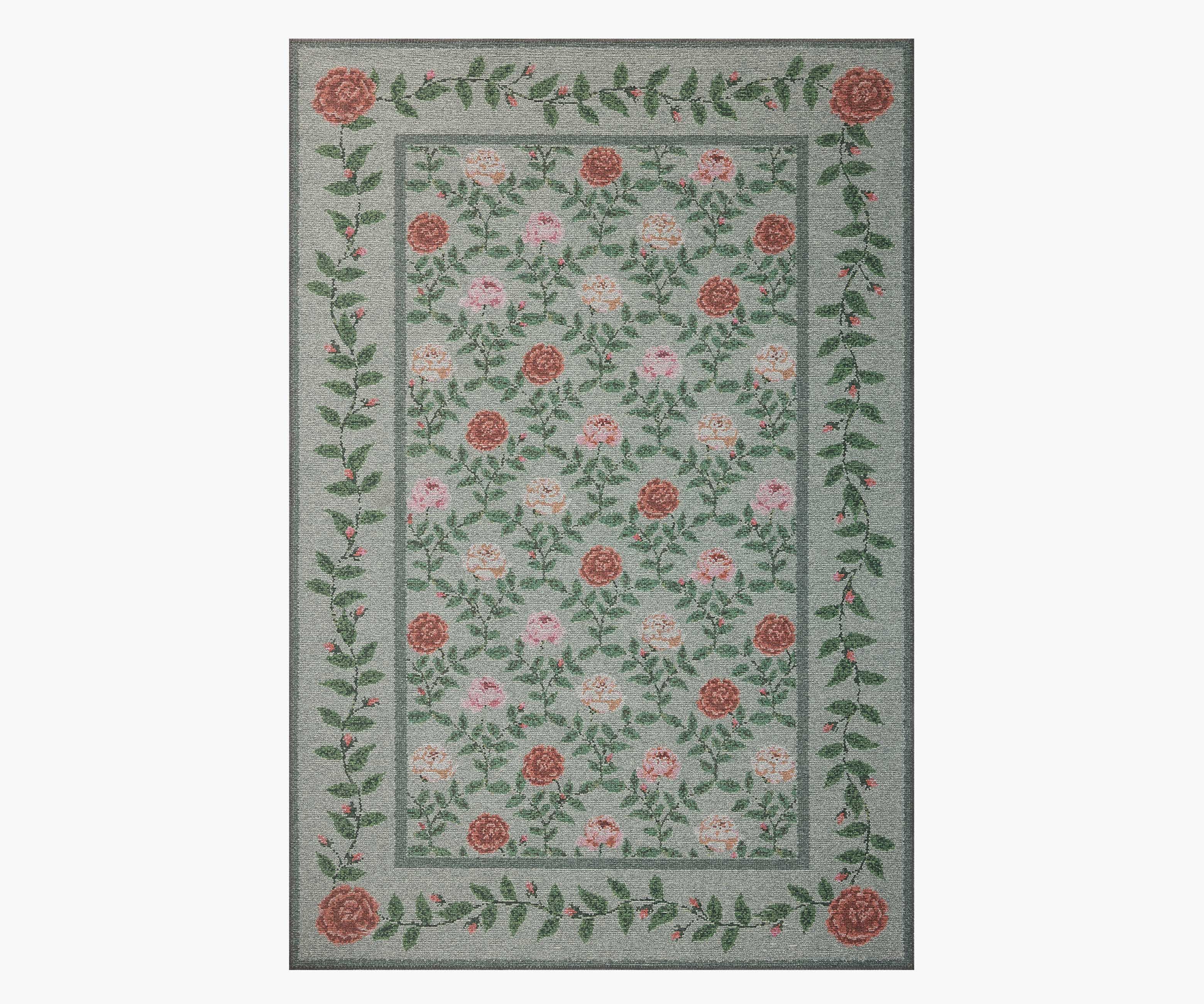 Wildwood Rose Trellis Printed Rug - Mint