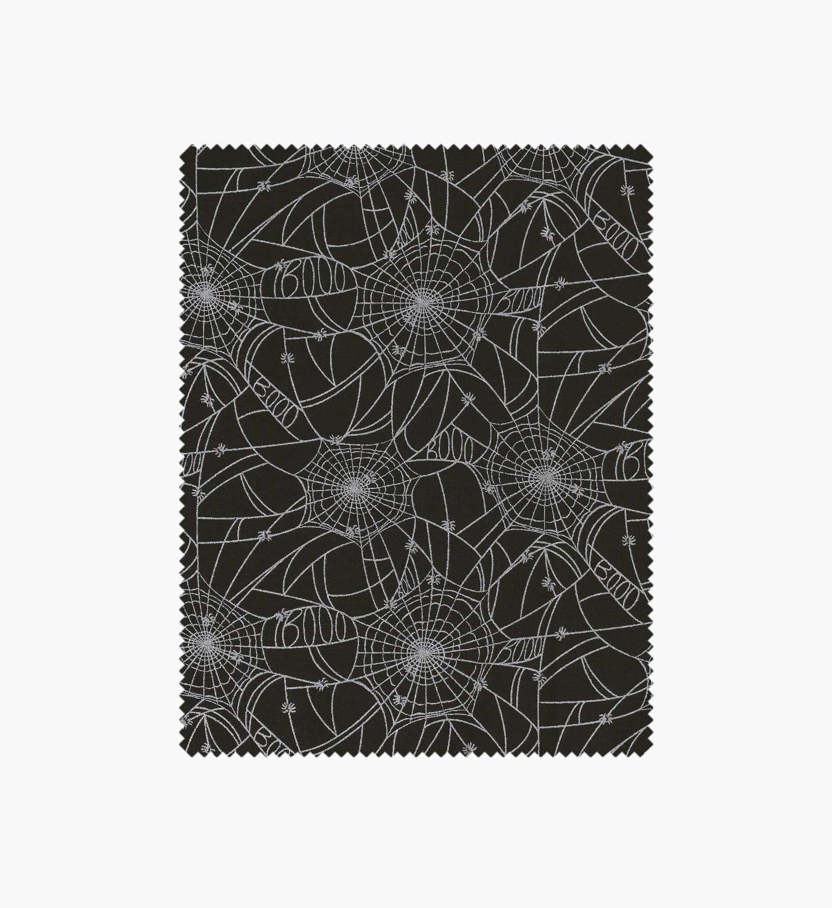 Spider Webs Cotton Metallic Fabric - Black and Silver