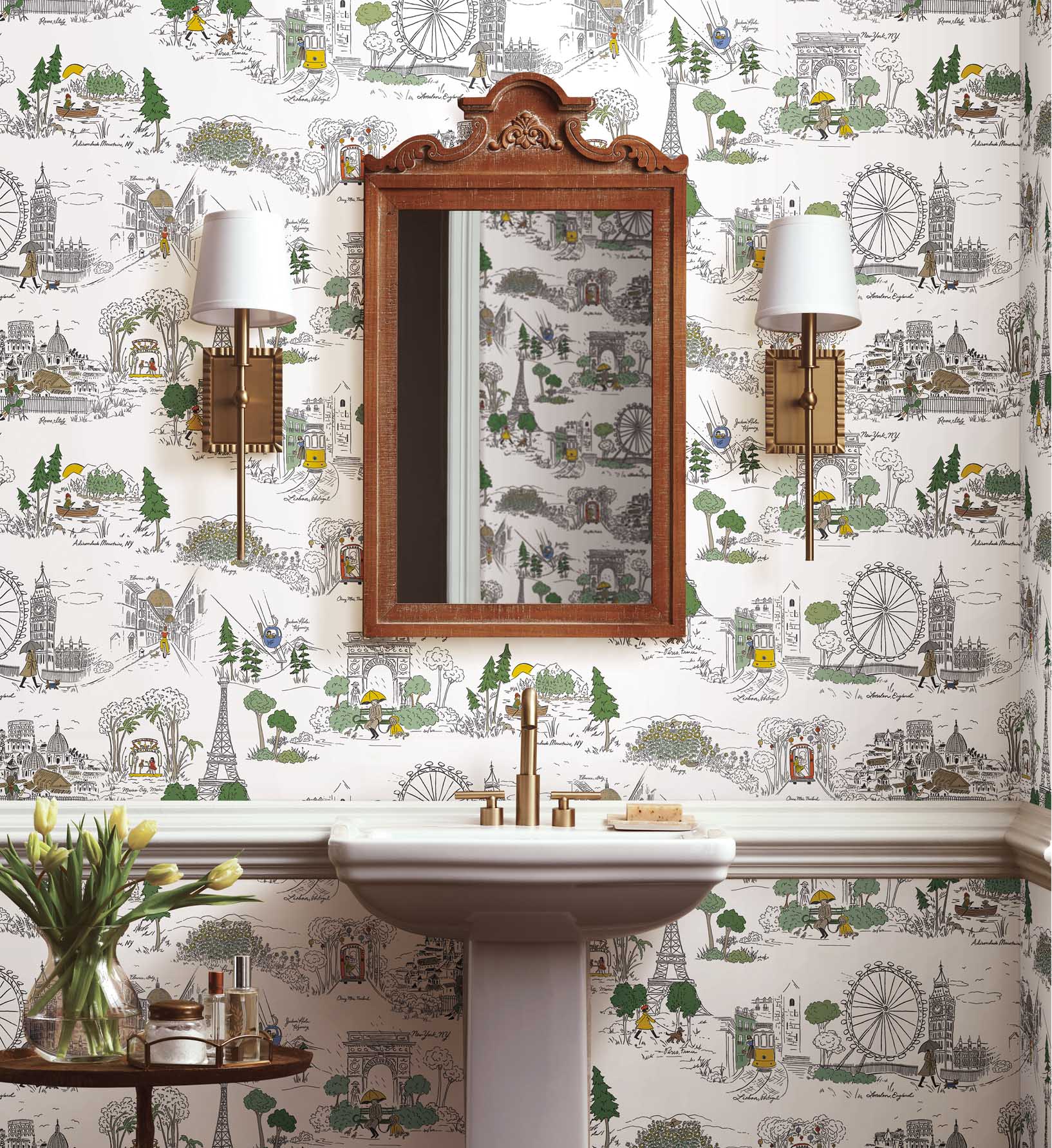 Travel Sketches Peel & Stick Wallpaper - Yellow Multi