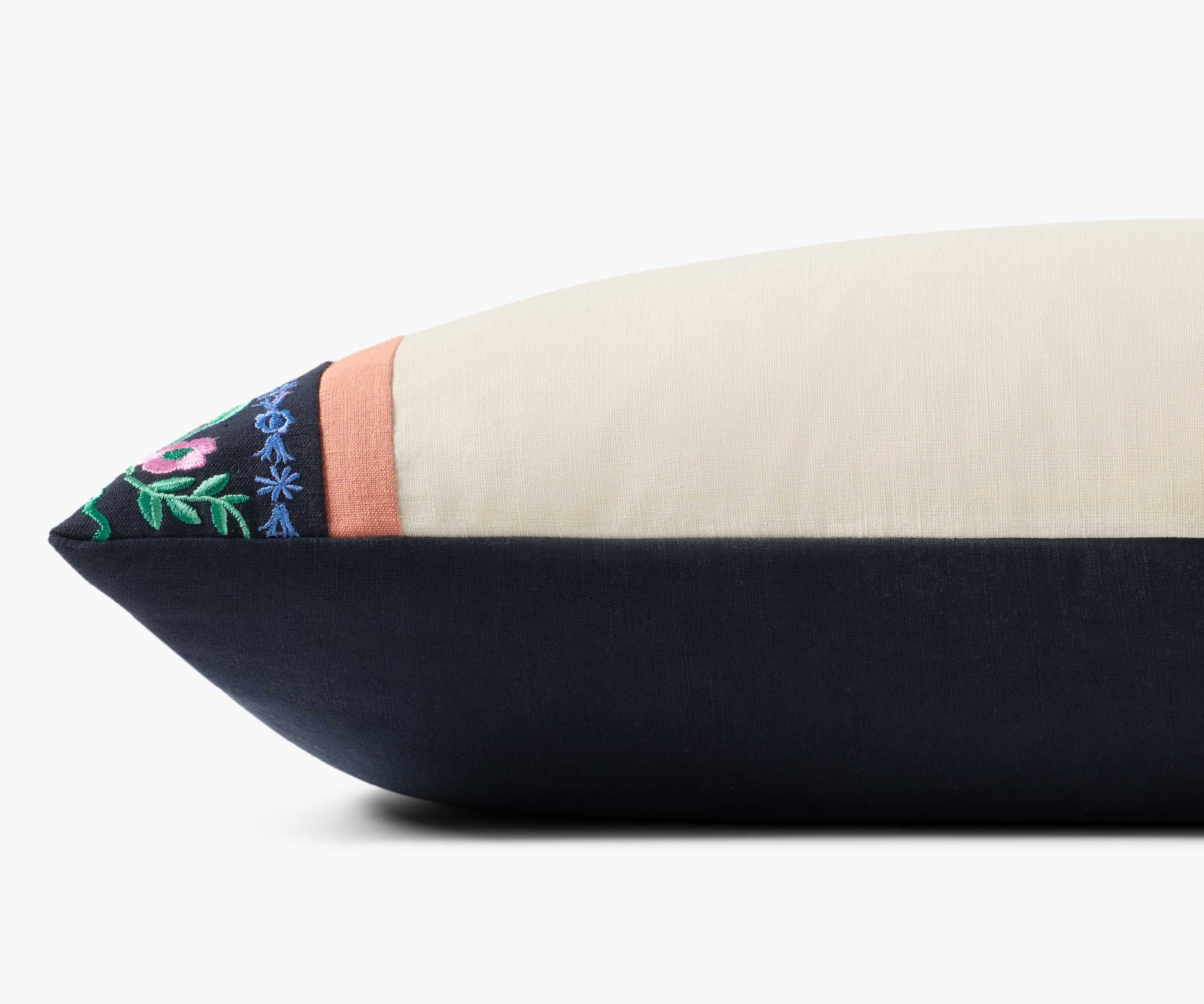 Delphine Stripe Embroidered Lumbar Pillow - Multi