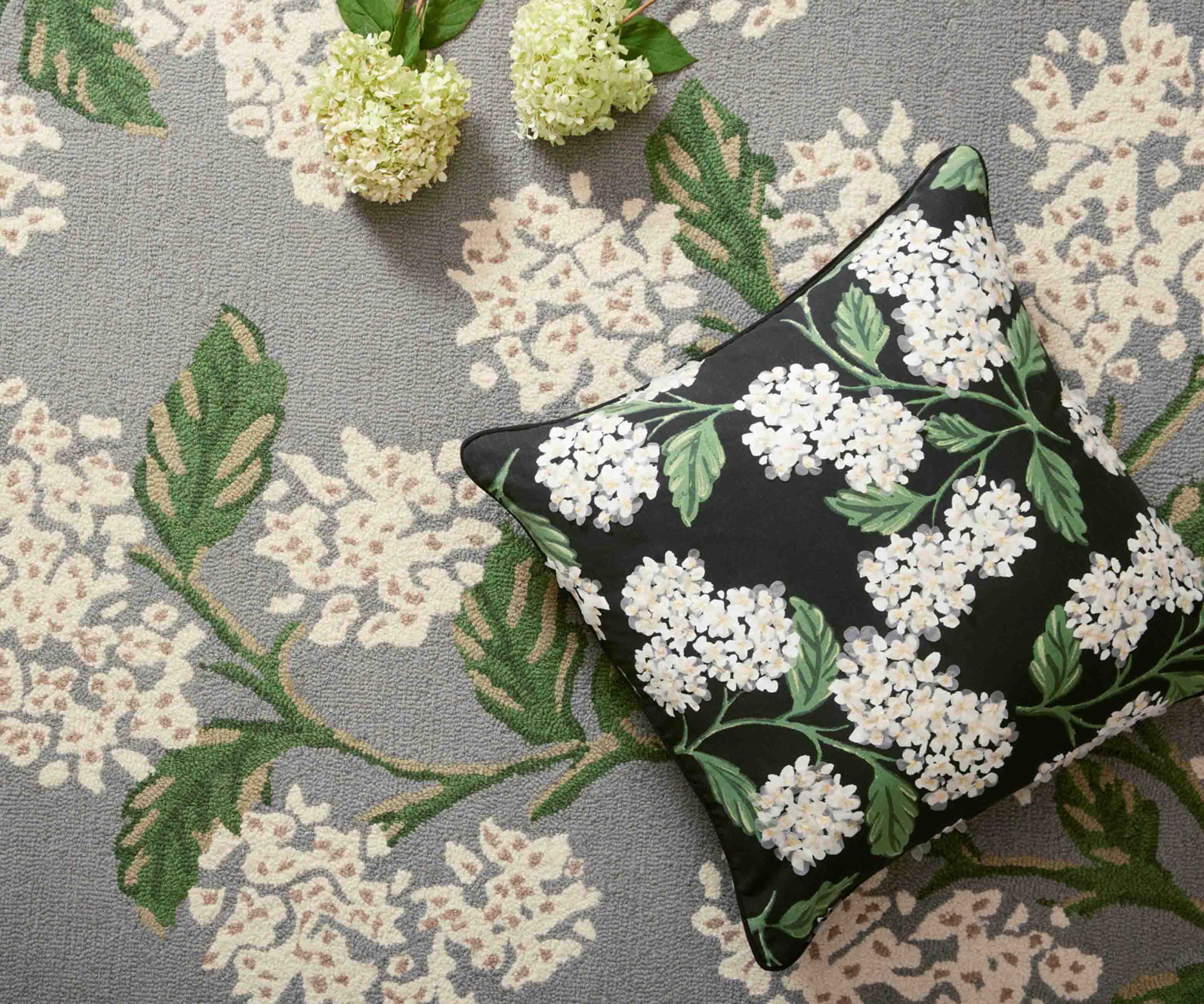 Hydrangea Embellished Pillow - Black