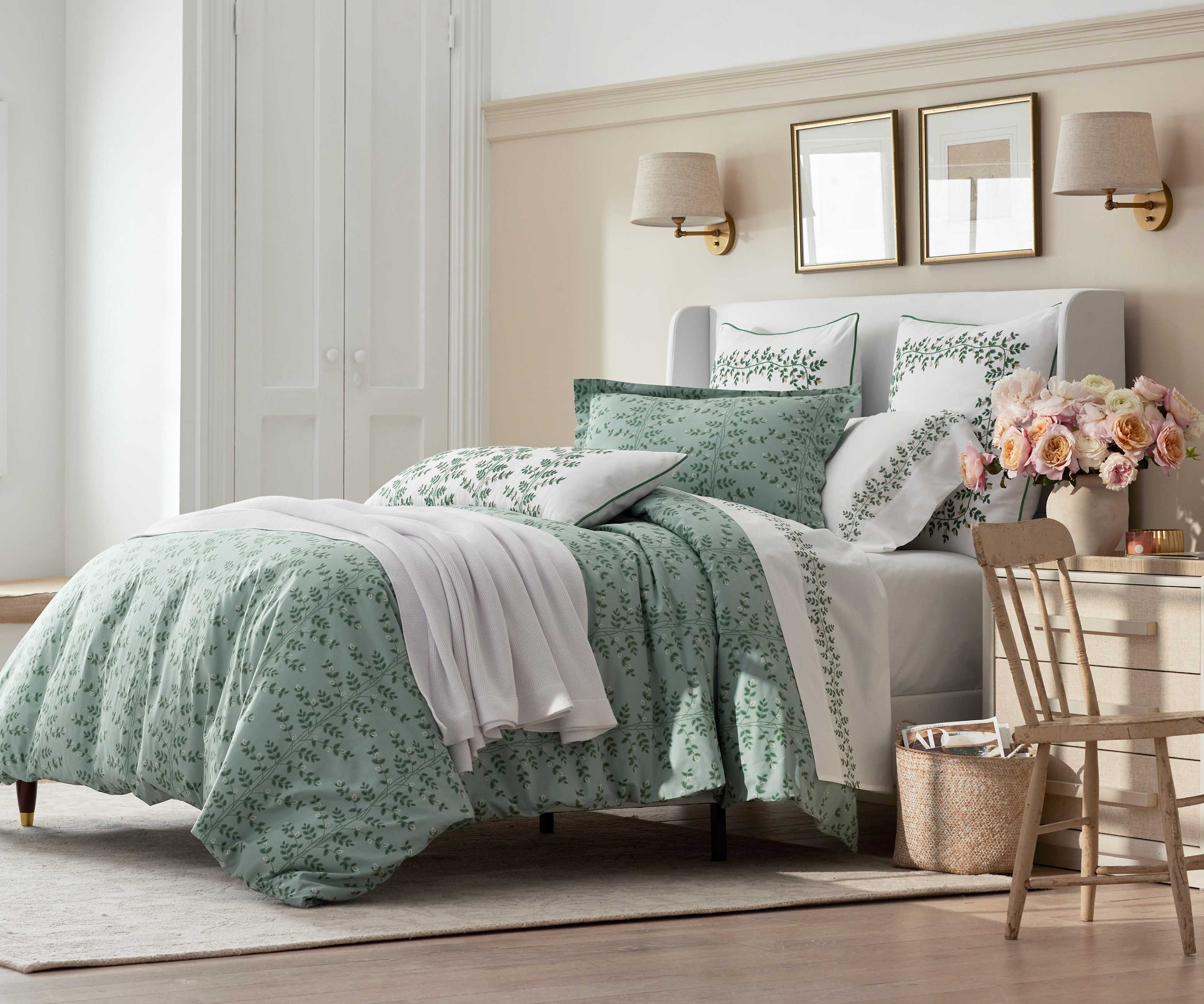 Percale Duvet Cover - Climbing Vines Sage