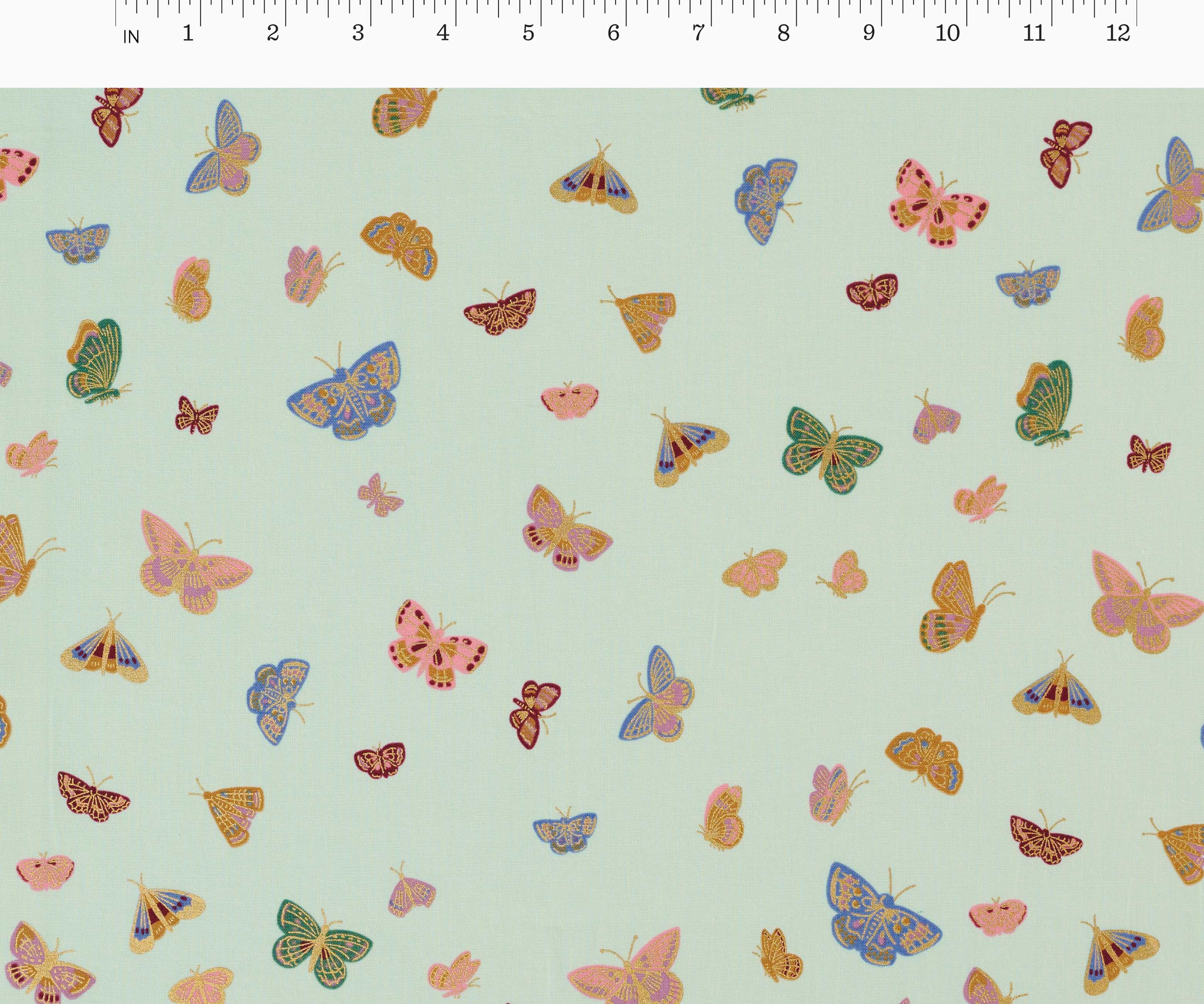 Butterfly House Cotton Metallic Fabric - Mint