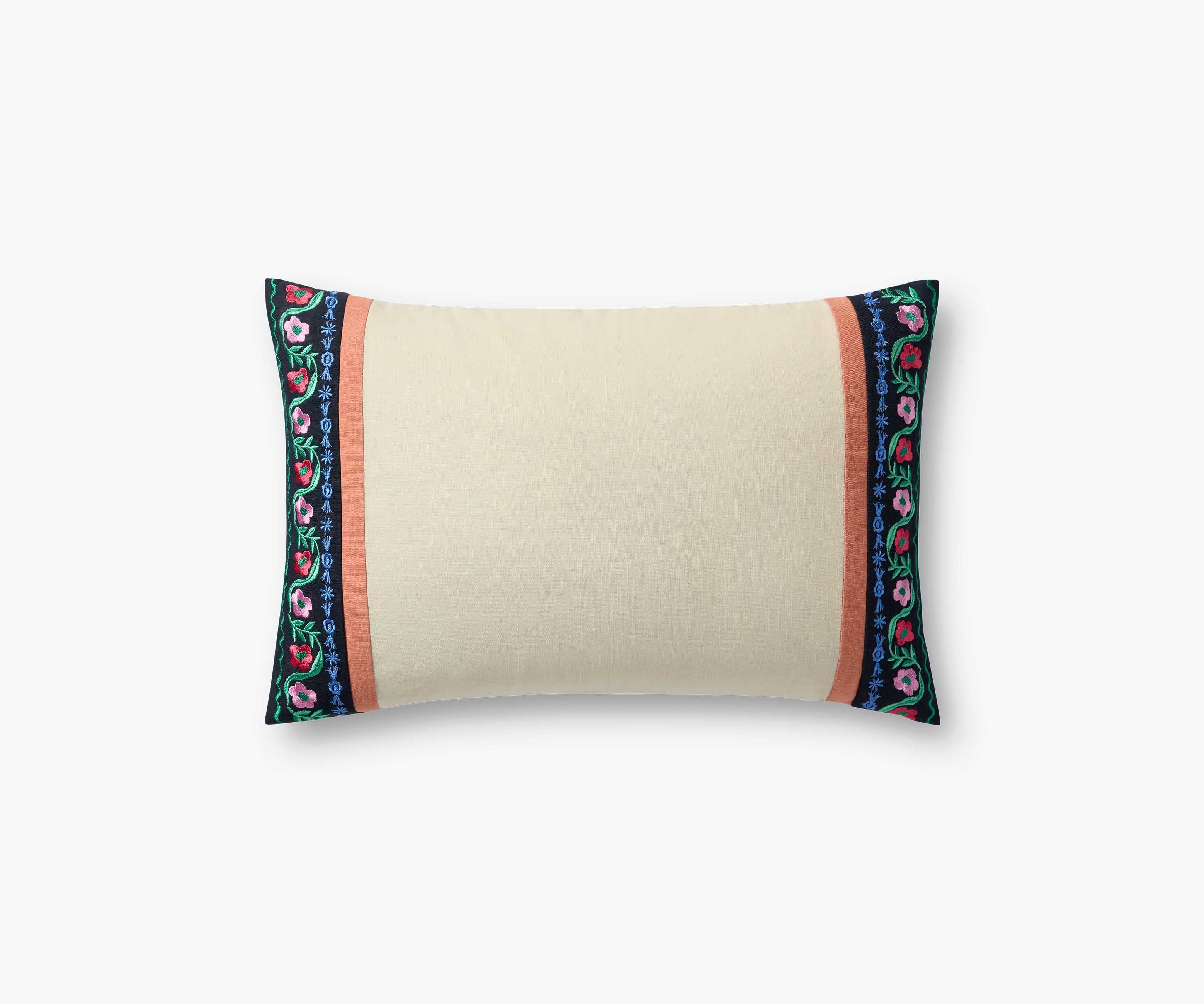 Delphine Stripe Embroidered Lumbar Pillow - Multi