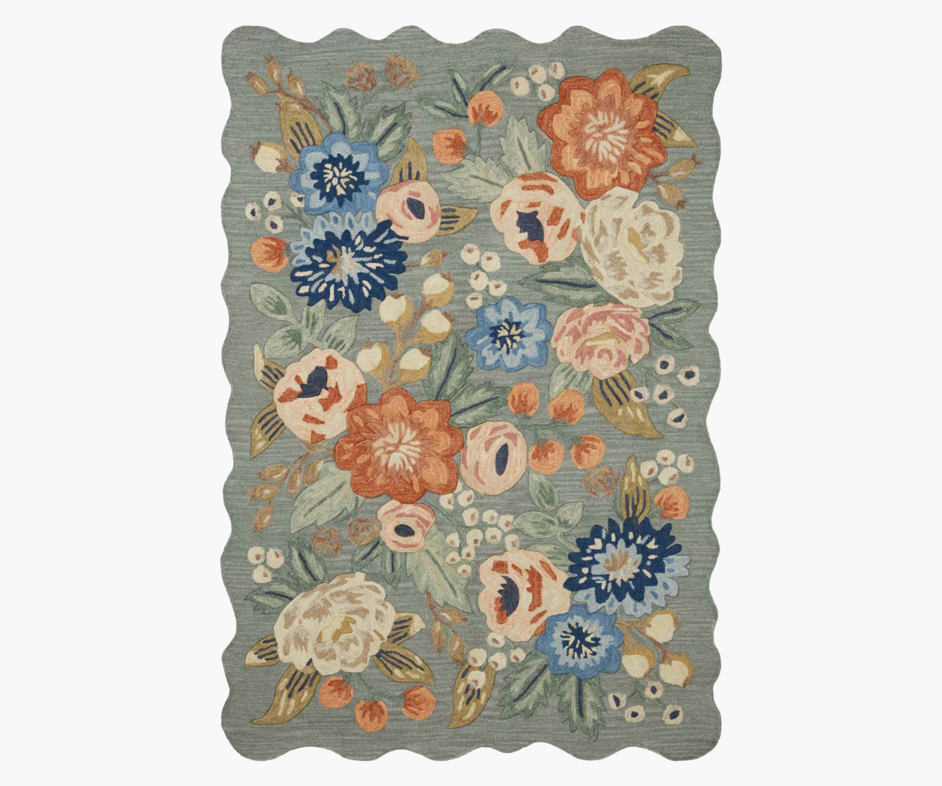 Vintage Blossoms Wool-Hooked Rug - Sage