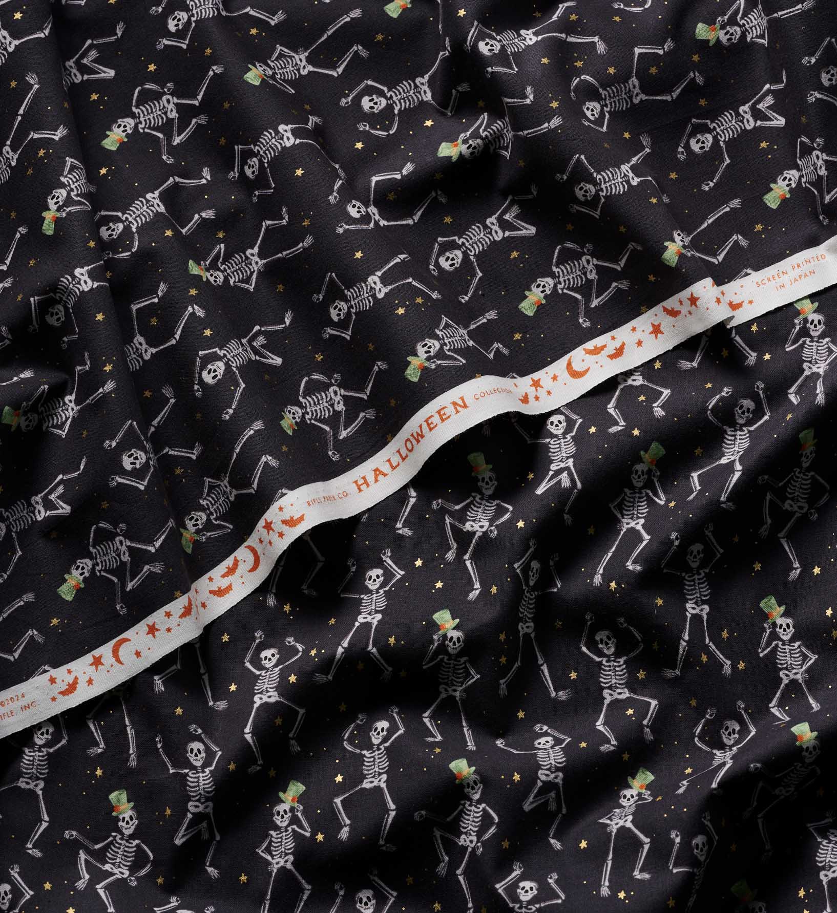 Skeletons Cotton Metallic Fabric - Black