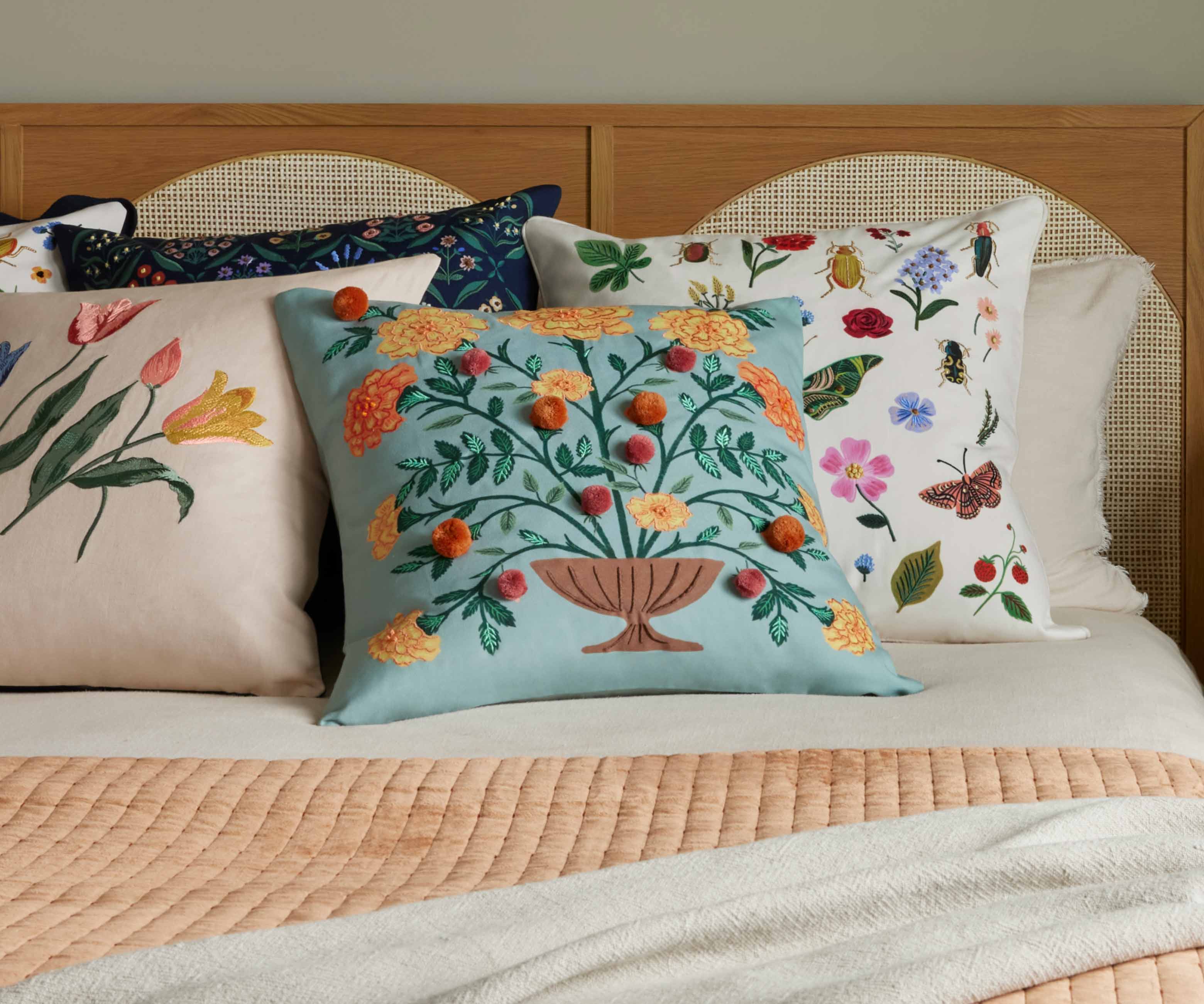 Curio Embroidered Pillow - White