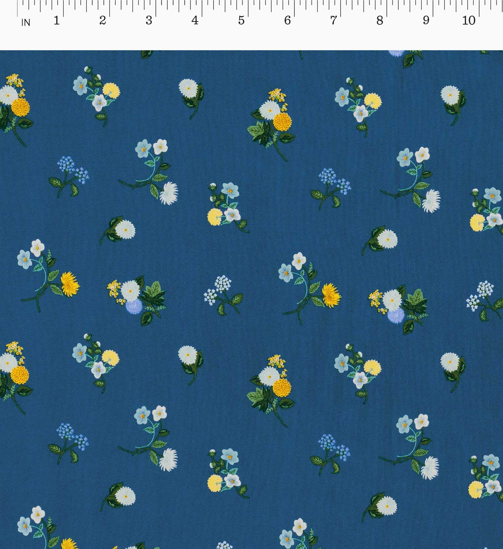 Ditsy Dahlia Rayon Fabric - Navy