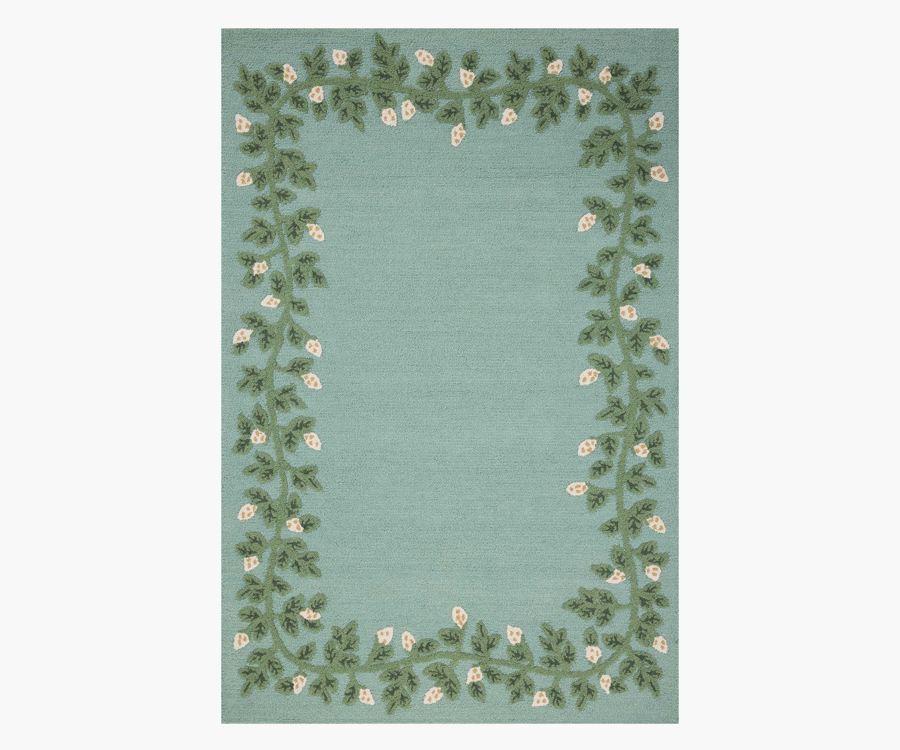 Highgrove Climbing Vines Wool Hooked Rug - Blue