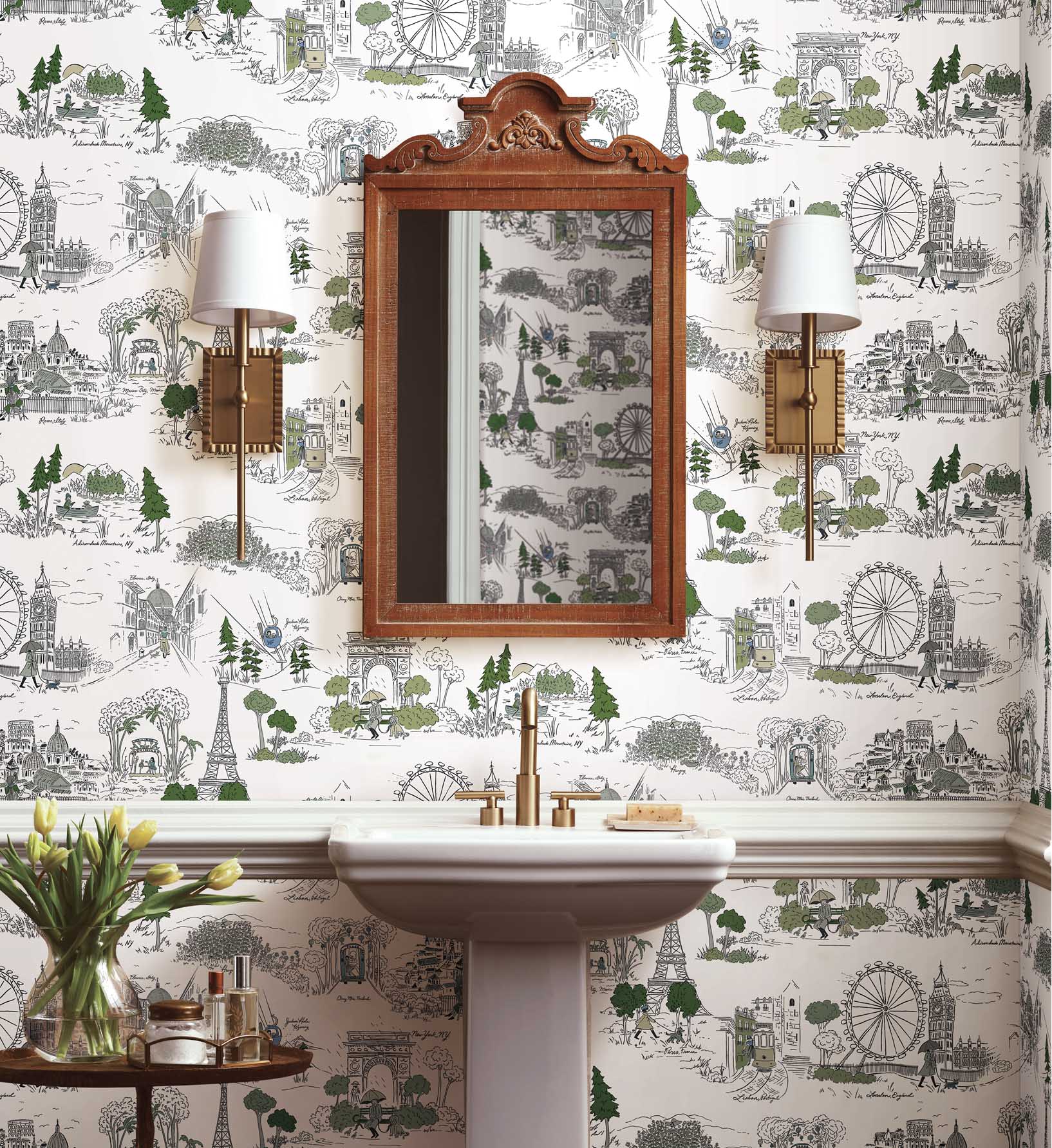 Travel Sketches Peel & Stick Wallpaper - Blue Multi